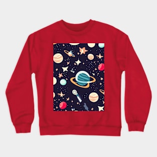 A space-themed pattern featuring stars, planets, and other cosmic elements. Crewneck Sweatshirt